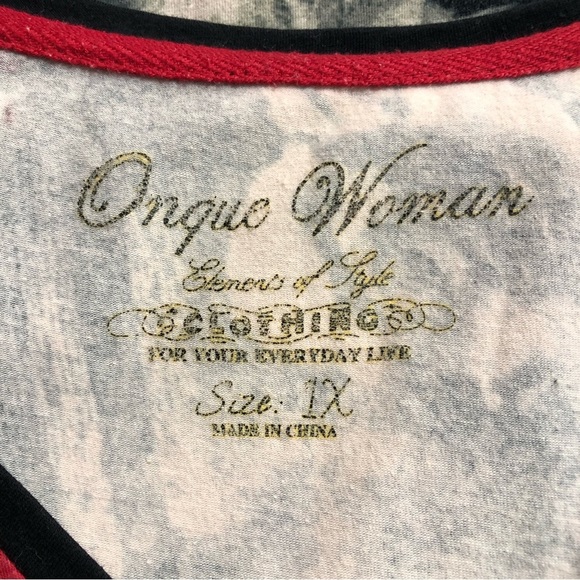 Onque Woman Tee Shirt 3/4 Sleeve Floral Bling Studded Fun Rhinestones - Picture 3 of 8